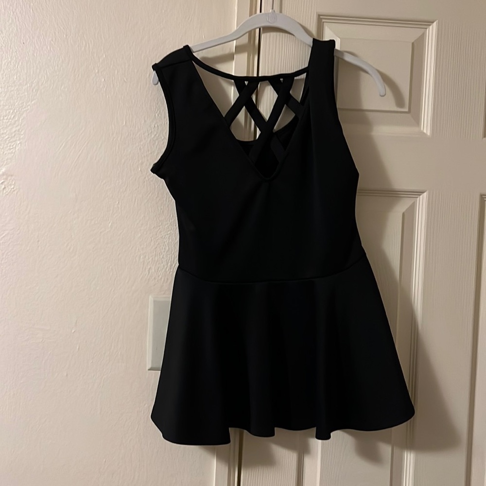 Black Peplum tank with crisscross back